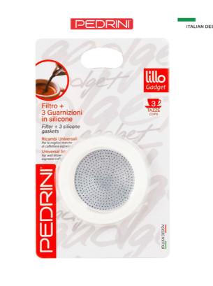 Combo 2 x PEDRINI Replacement 3 Gaskets & 1 Filter Kaffettiera Coffee Maker 3 Cups