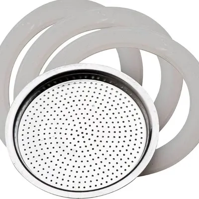 PEDRINI Bộ 3 Gioăng & 1 Lọc Thay Thế Kaffettiera Ấm Pha Cà Phê 2 Tách