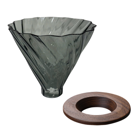 Pressoco Dripper Obsidian V50 Smoke Glass, Walnut stand -2-4 cups
