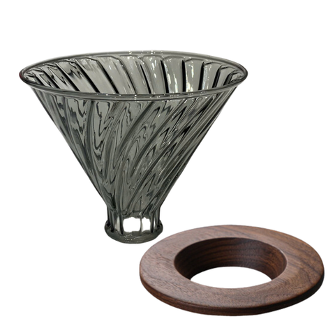 Pressoco Dripper Obsidian V60 Smoke Glass, Walnut stand -2-4 cups