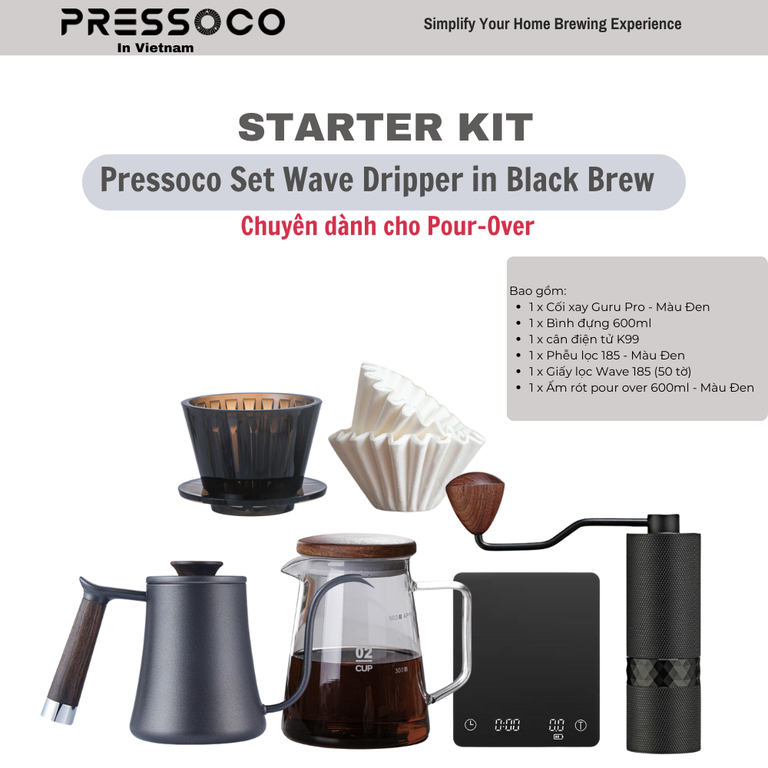 Starter Kit Pressoco Set Wave Dripper in Black Brew