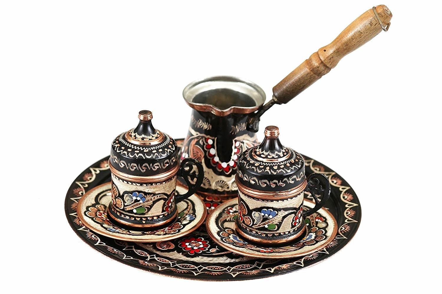 Turkey Set Handcrafted & Painted Copper Turkish Coffee & Espresso Set of 2 (With Coffee Pot) 5