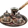 Turkey Set Handcrafted & Painted Copper Turkish Coffee & Espresso Set of 2 (With Coffee Pot) 5