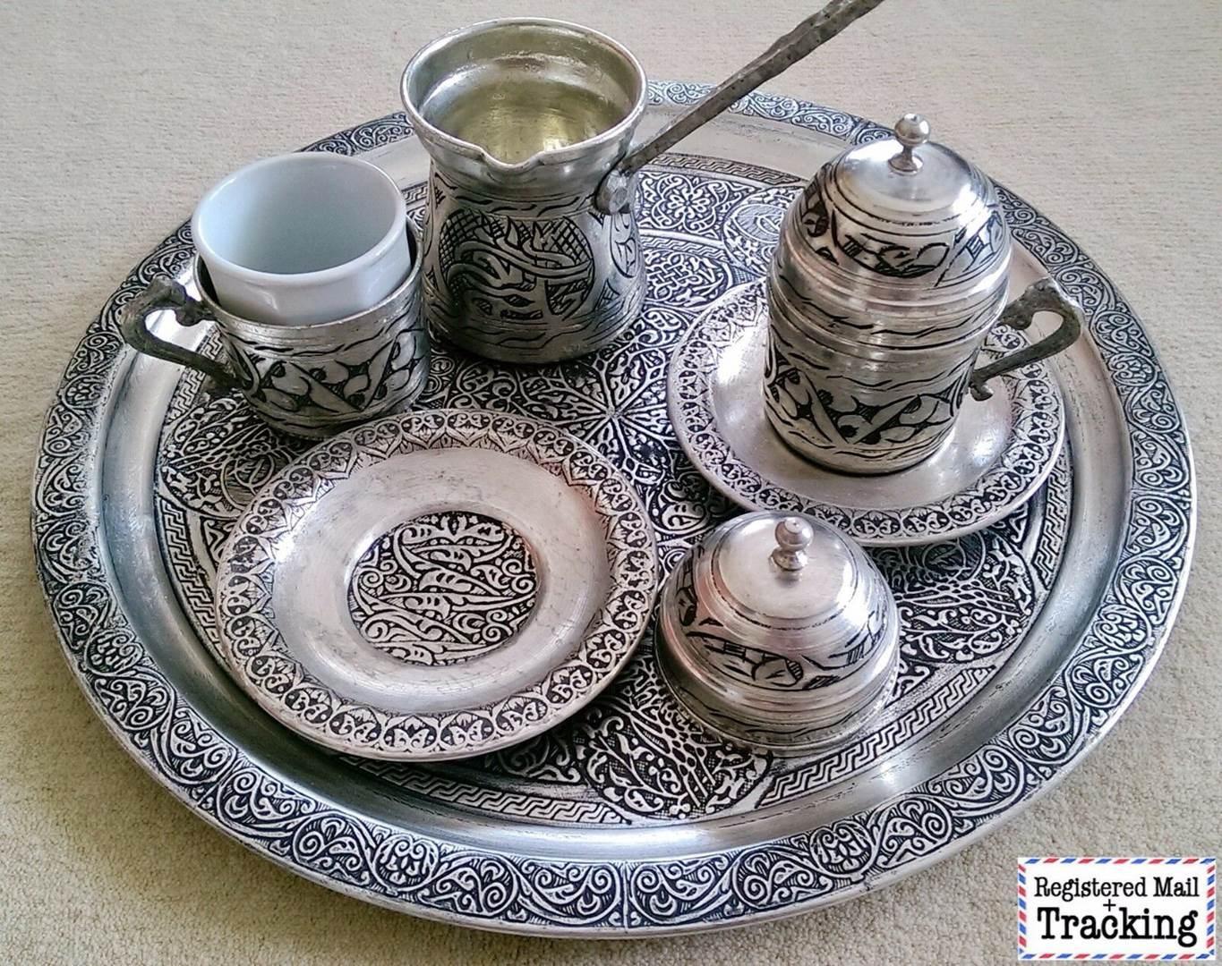 Set Turkish Coffee NICKELIZEd Copper Ottoman Style