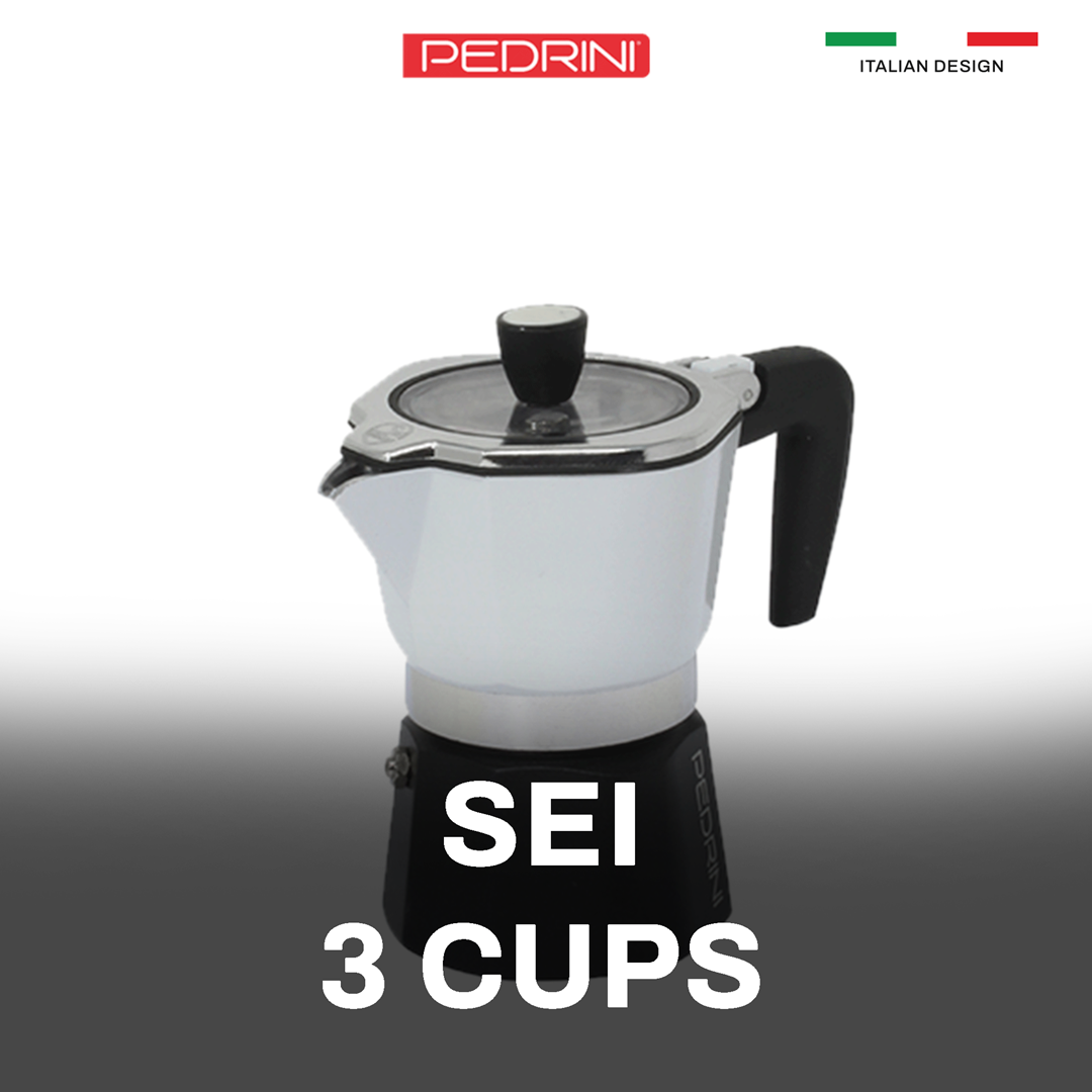 PEDRINI Sei Moka plus Coffee Maker 3 Cups - Painted aluminium