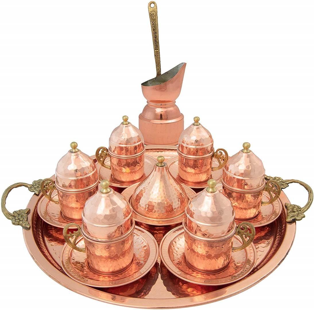 Copper Turkish Coffee Set Cezve 6 cups by Mandalina Magic Large