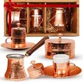 Turkish Coffee Maker Set w/ 2 Cups, Sugar Dish, Copper Pot (Cezve)-12oz 2