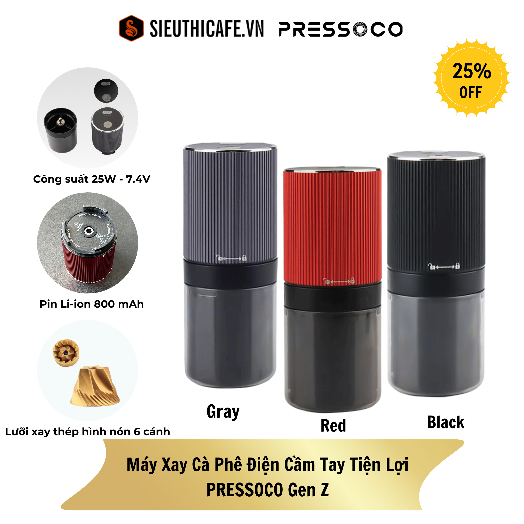 Pressoco auto electric coffee grinder - matte black 10