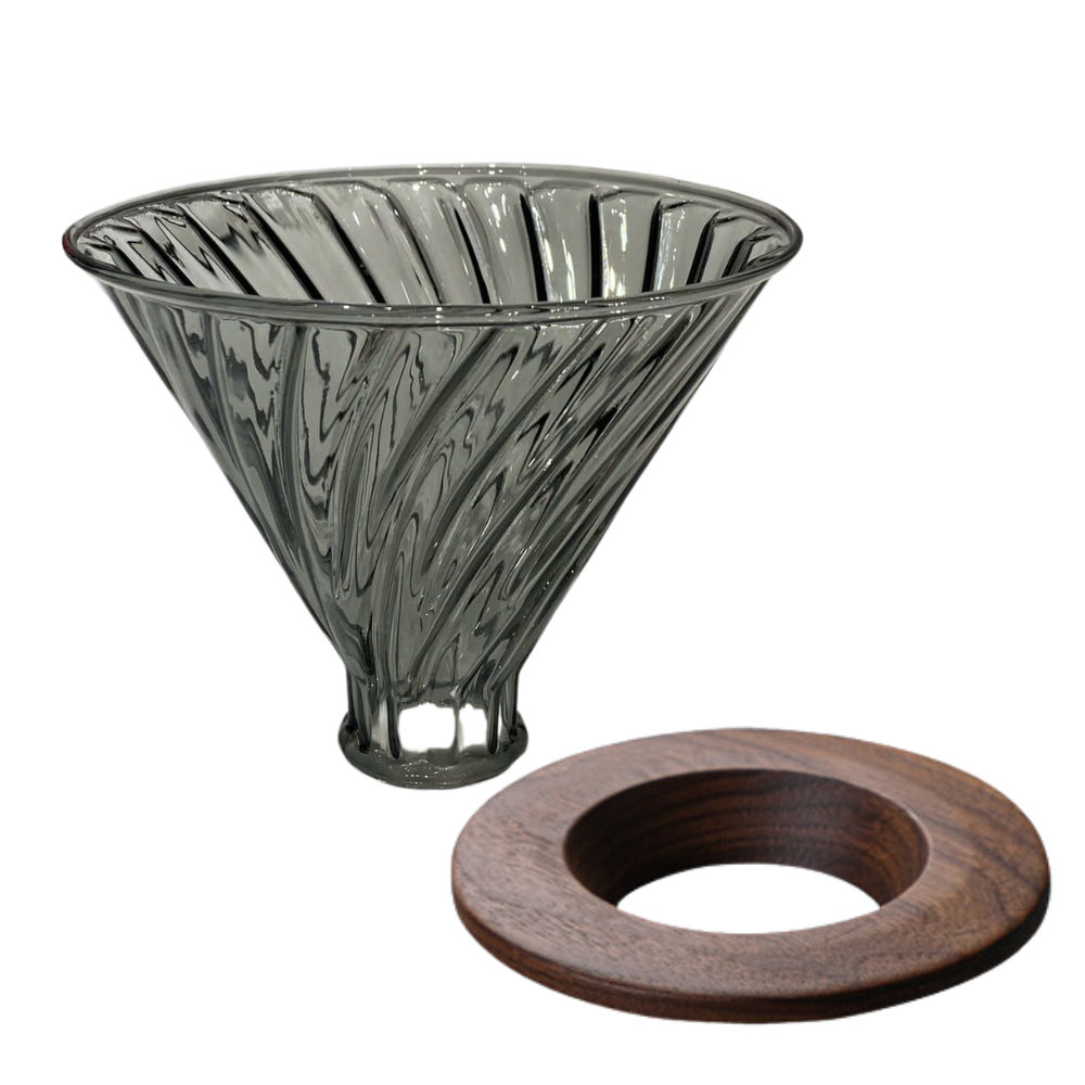Pressoco Dripper Obsidian V60 Smoke Glass, Walnut stand -2-4 cups 14