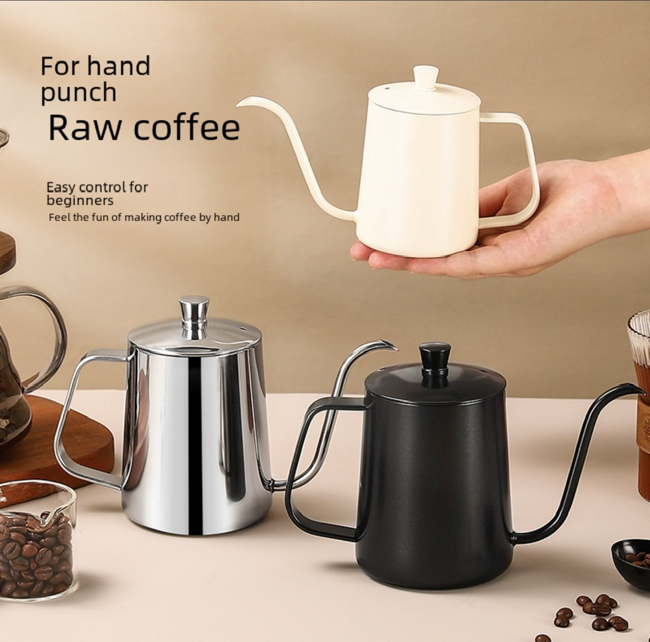 Bình, Ấm Cổ Ngỗng Rót Pha Cà Phê Inox 304 (350ml) - màu đen