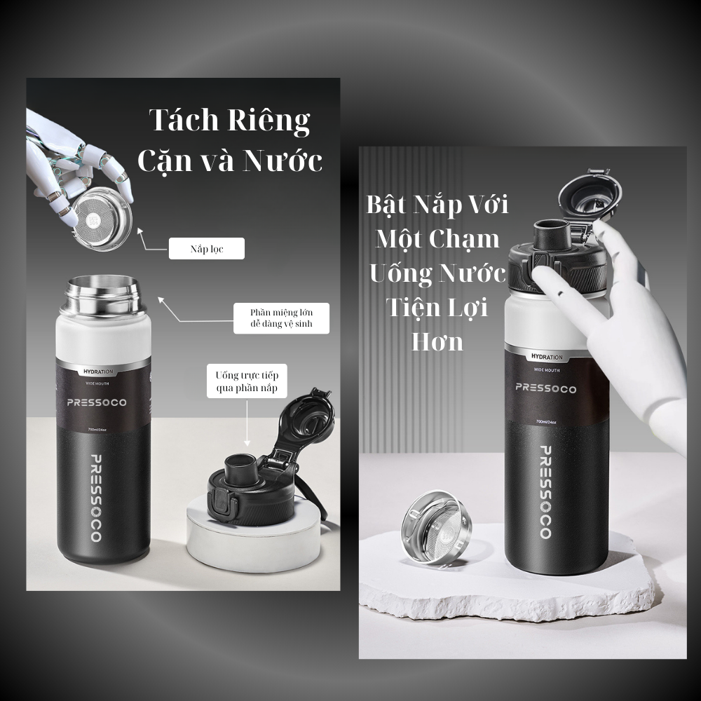 Bình giữ nhiệt Pressoco 700ml - Matte Gray 4