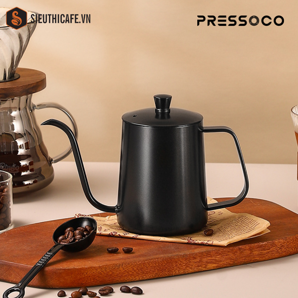 Bình, Ấm Cổ Ngỗng Rót Pha Cà Phê Inox 304 (350ml) - màu đen 15