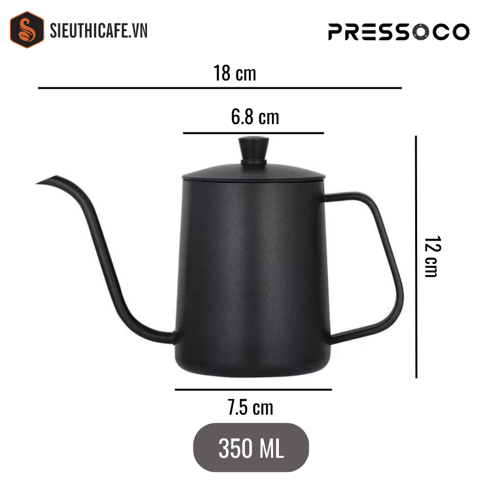 Bình, Ấm Cổ Ngỗng Rót Pha Cà Phê Inox 304 (350ml) - màu đen 5