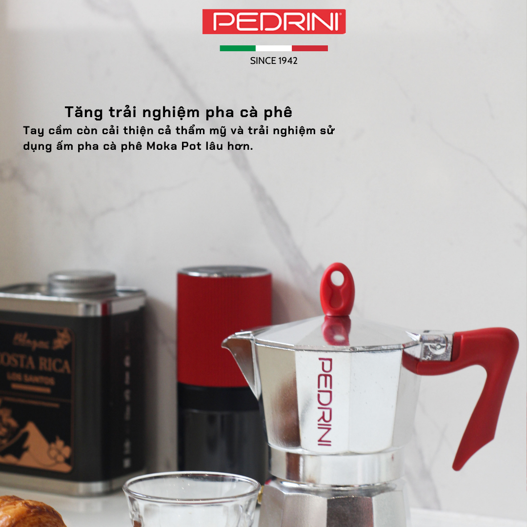 PEDRINI Replacement Handle Kaffettiera Coffee Maker 2 Cups - Red 9