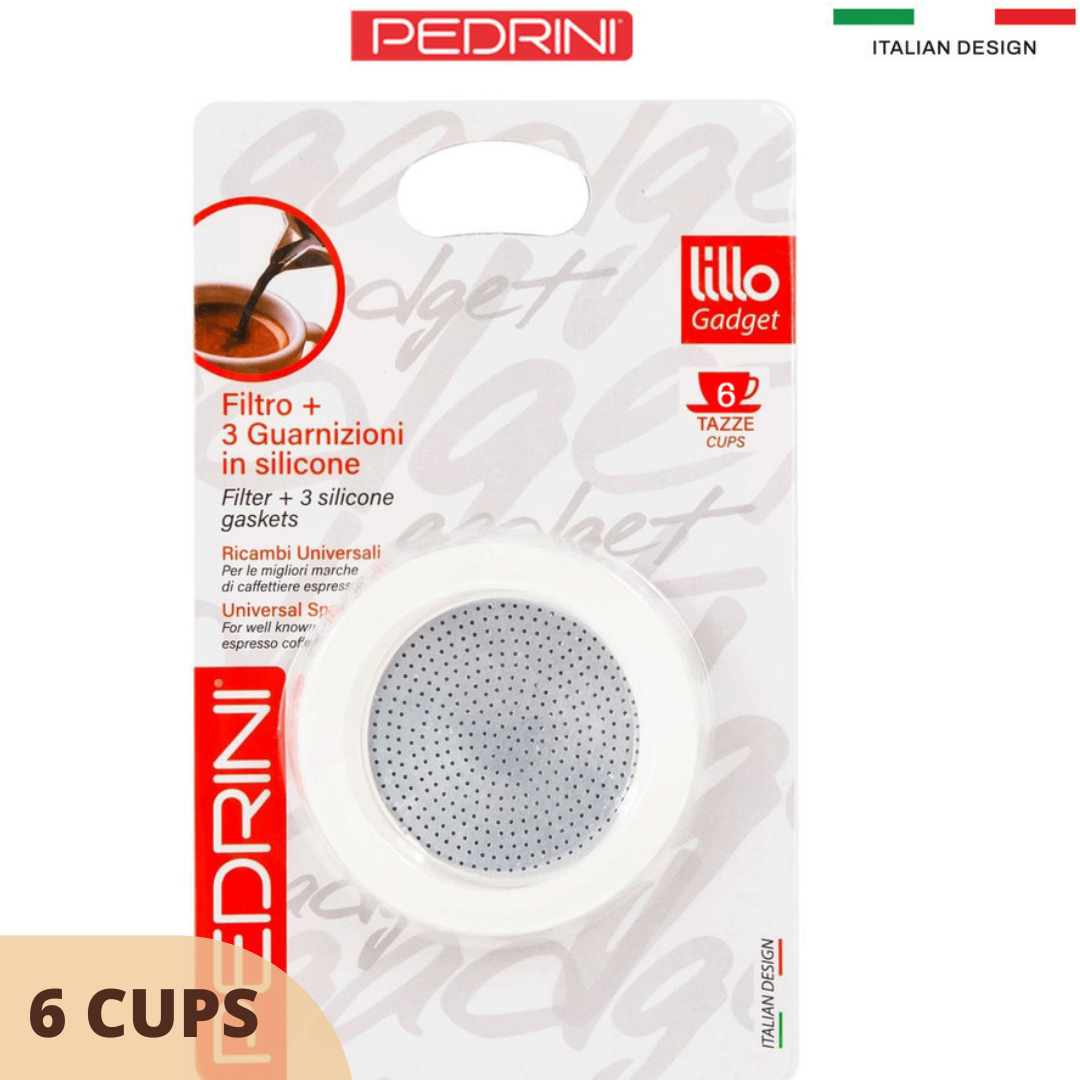 PEDRINI Replacement 3 Gaskets & 1 Filter Kaffettiera Coffee Maker 2 Cups 7