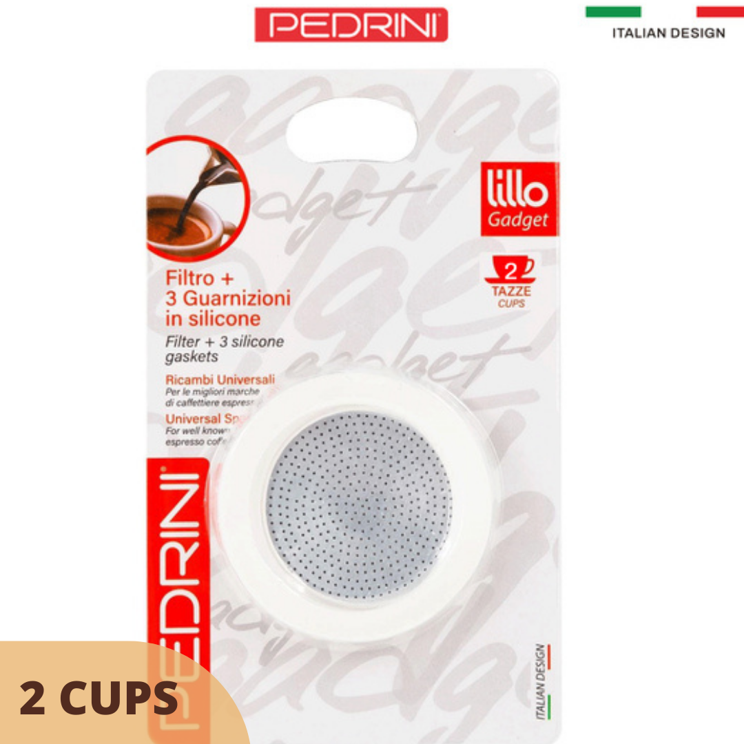 PEDRINI Replacement 3 Gaskets & 1 Filter Kaffettiera Coffee Maker 2 Cups 5
