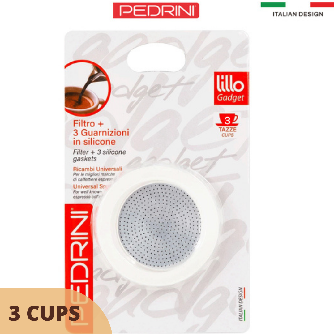 PEDRINI Replacement 3 Gaskets & 1 Filter Kaffettiera Coffee Maker 2 Cups 6