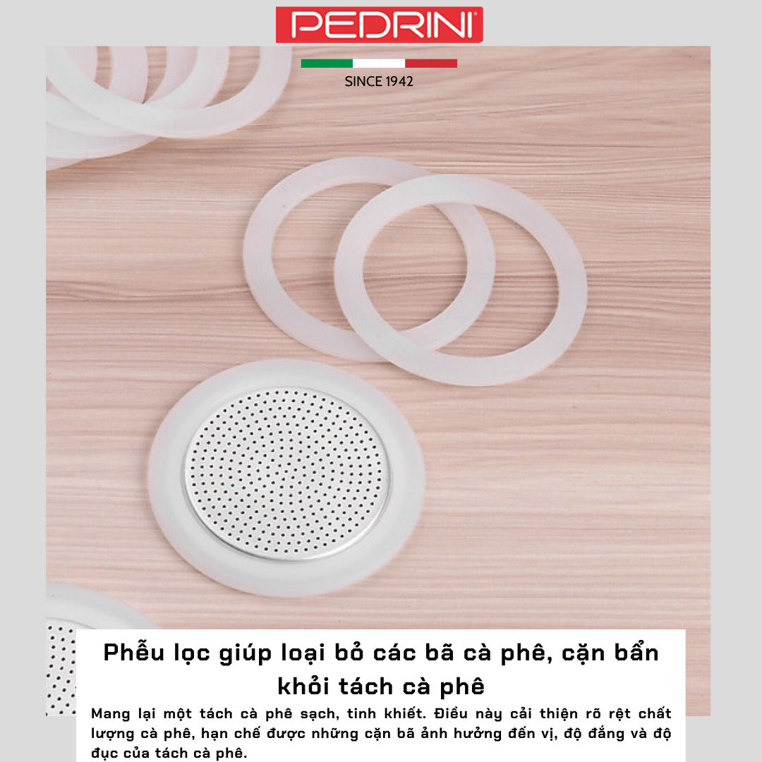 PEDRINI Replacement 3 Gaskets & 1 Filter Kaffettiera Coffee Maker 3 Cups 6