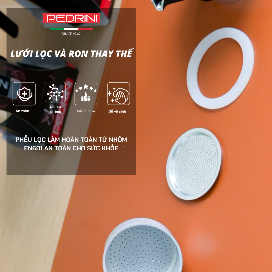 PEDRINI Replacement 3 Gaskets & 1 Filter Kaffettiera Coffee Maker 3 Cups 4