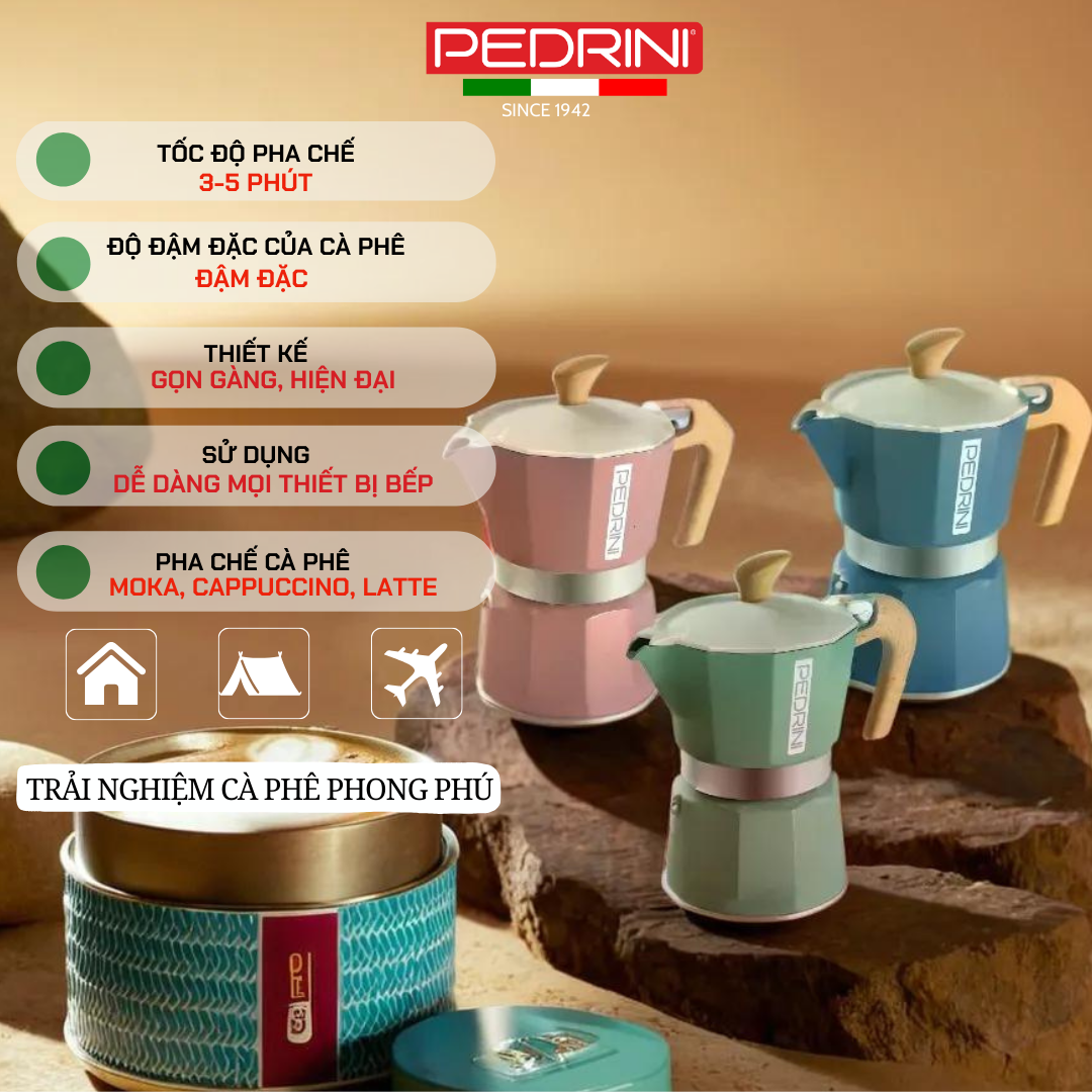 PEDRINI MyMoka Color Coffee Maker 2 Cups - Vintage Pink 8