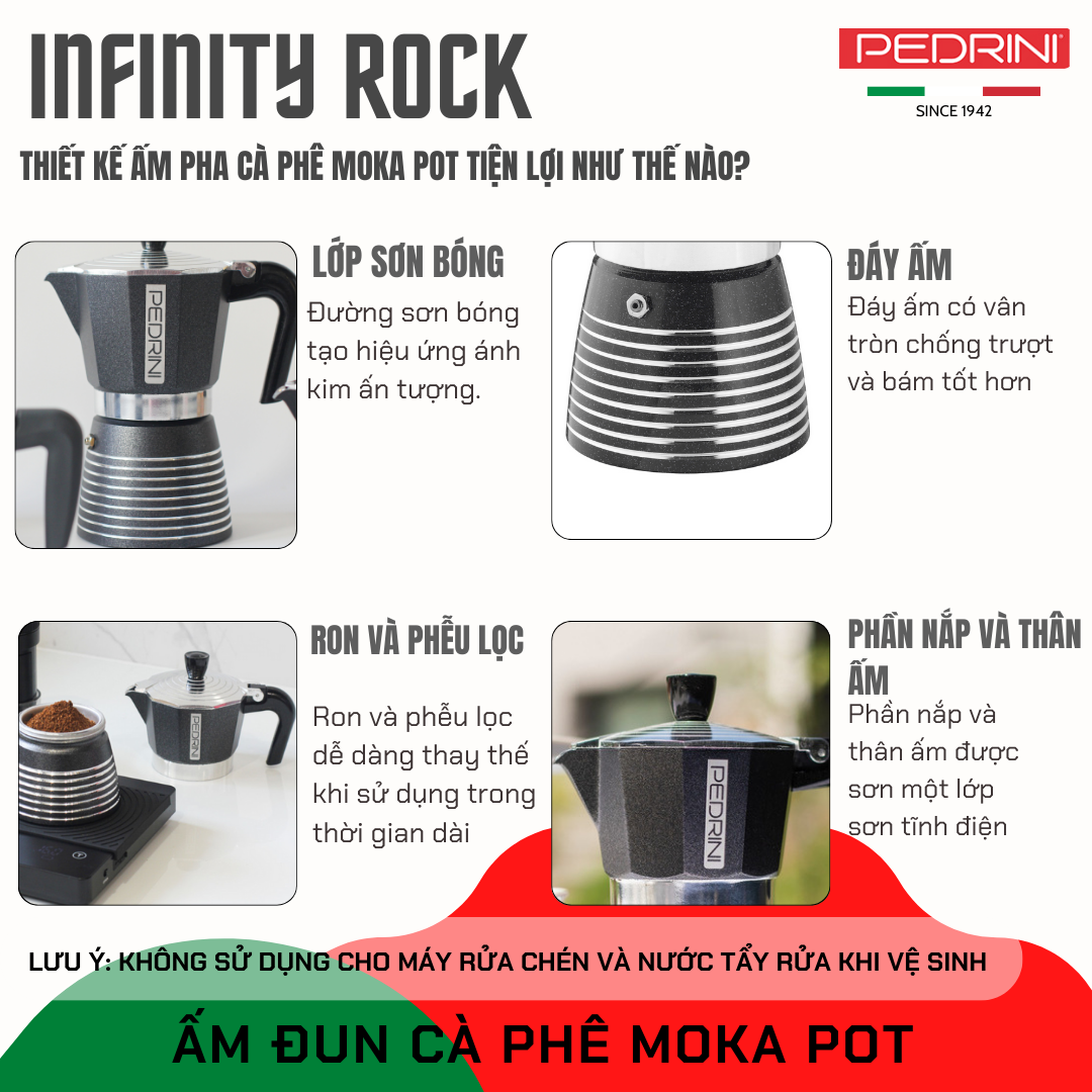 PEDRINI Replacement Handle Kaffettiera Coffee Maker 2 Cups - Red 6