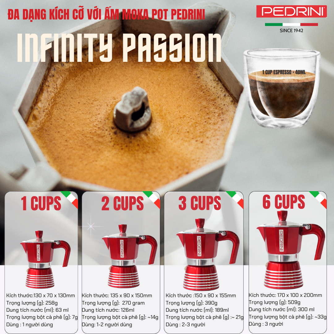 PEDRINI Infinity Passion Coffee Maker 3 Cups - Red 5