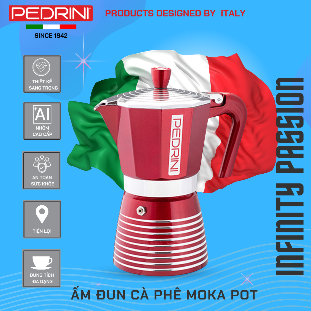 PEDRINI Infinity Passion Coffee Maker 2 Cups - Red 7