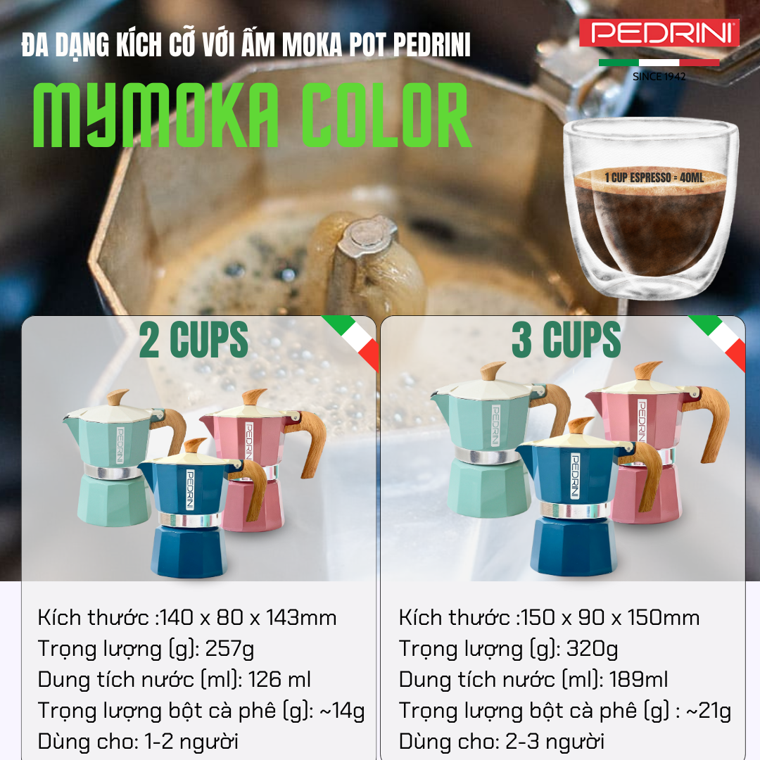 PEDRINI MyMoka Color Coffee Maker 2 Cups - Vintage Pink 7