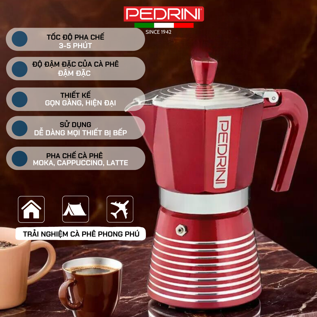 PEDRINI Infinity Passion Coffee Maker 6 Cups - Red 5