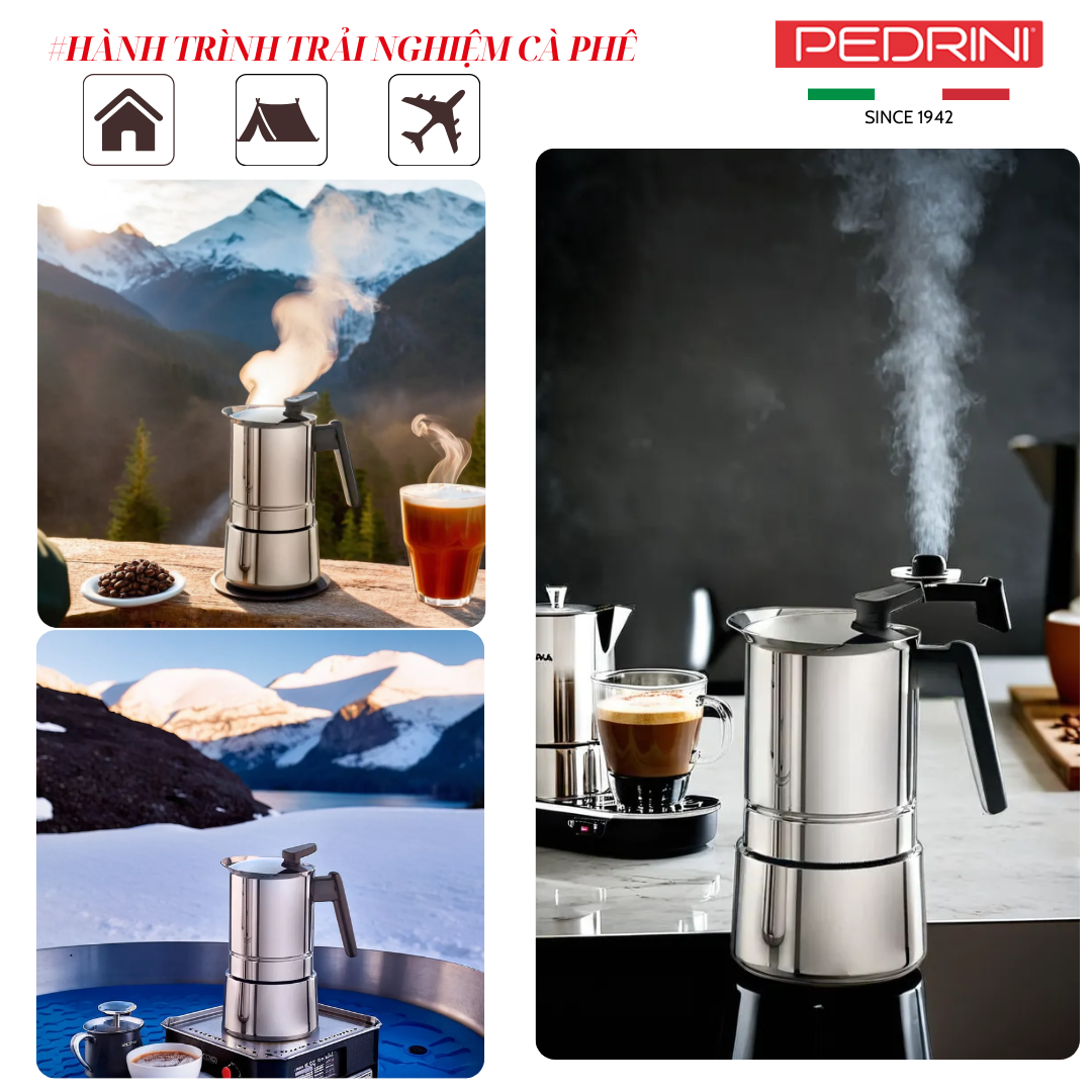 PEDRINI Sei Moka plus Coffee Maker 3 Cups - Painted aluminium 7