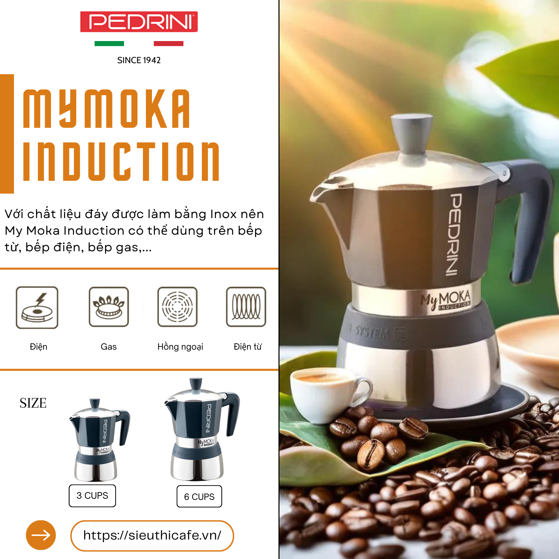 PEDRINI MyMoka induction Coffee Maker 3 Cups 10