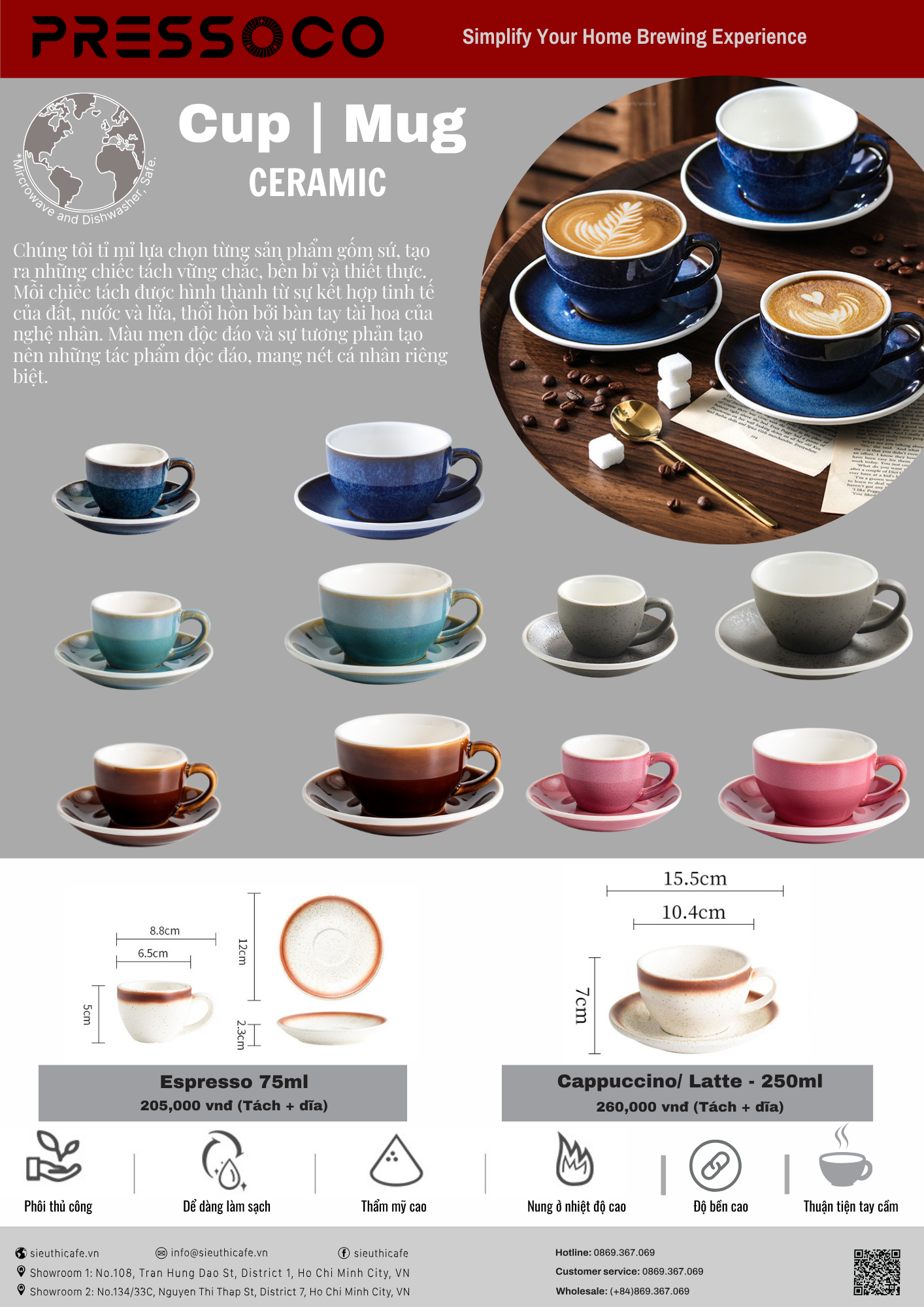 Pressoco Ceramic Espresso Cup 75ml - Black 5