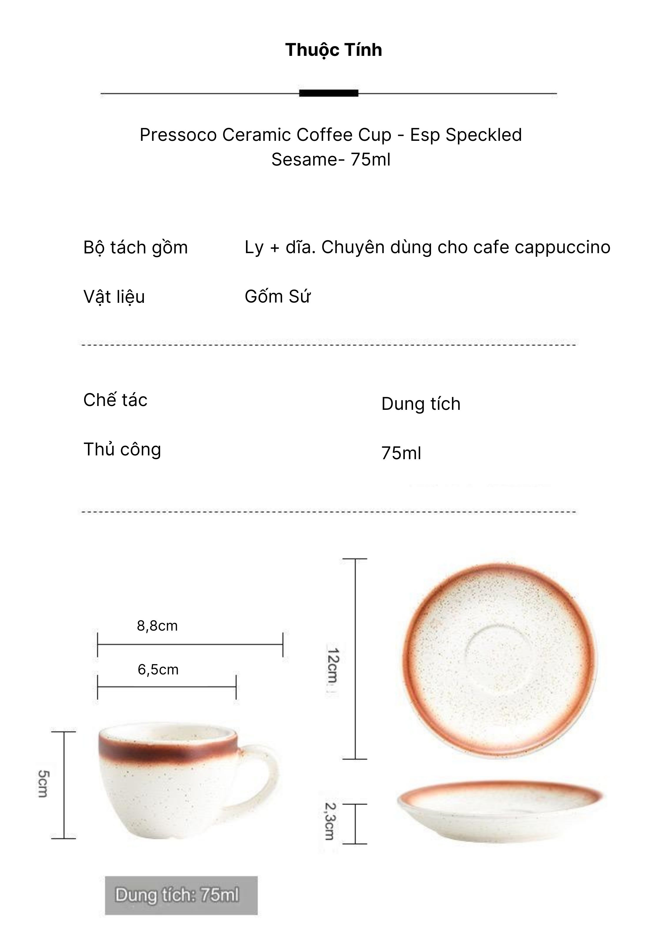 Pressoco Ceramic Coffee Cup - Ca Speckled Sesame- 200ml 10