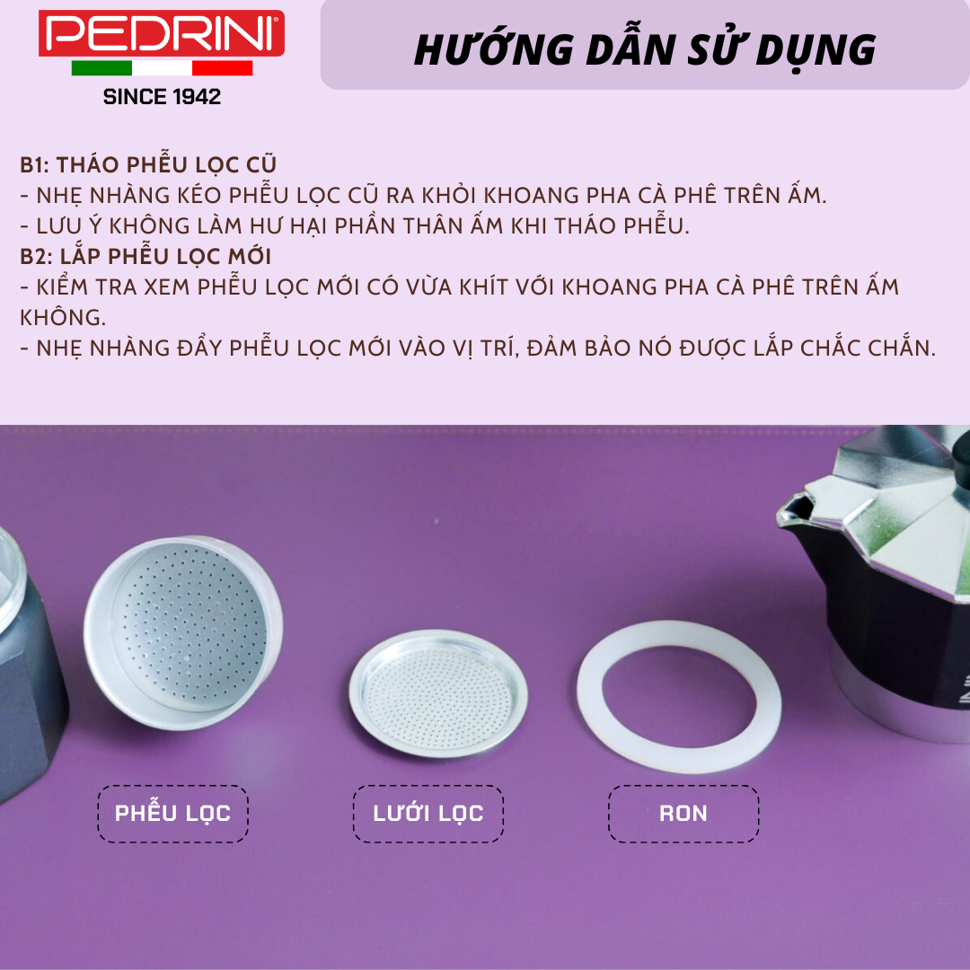 PEDRINI Replacement Funnel Kaffettiera Coffee Maker 3 Cups 5