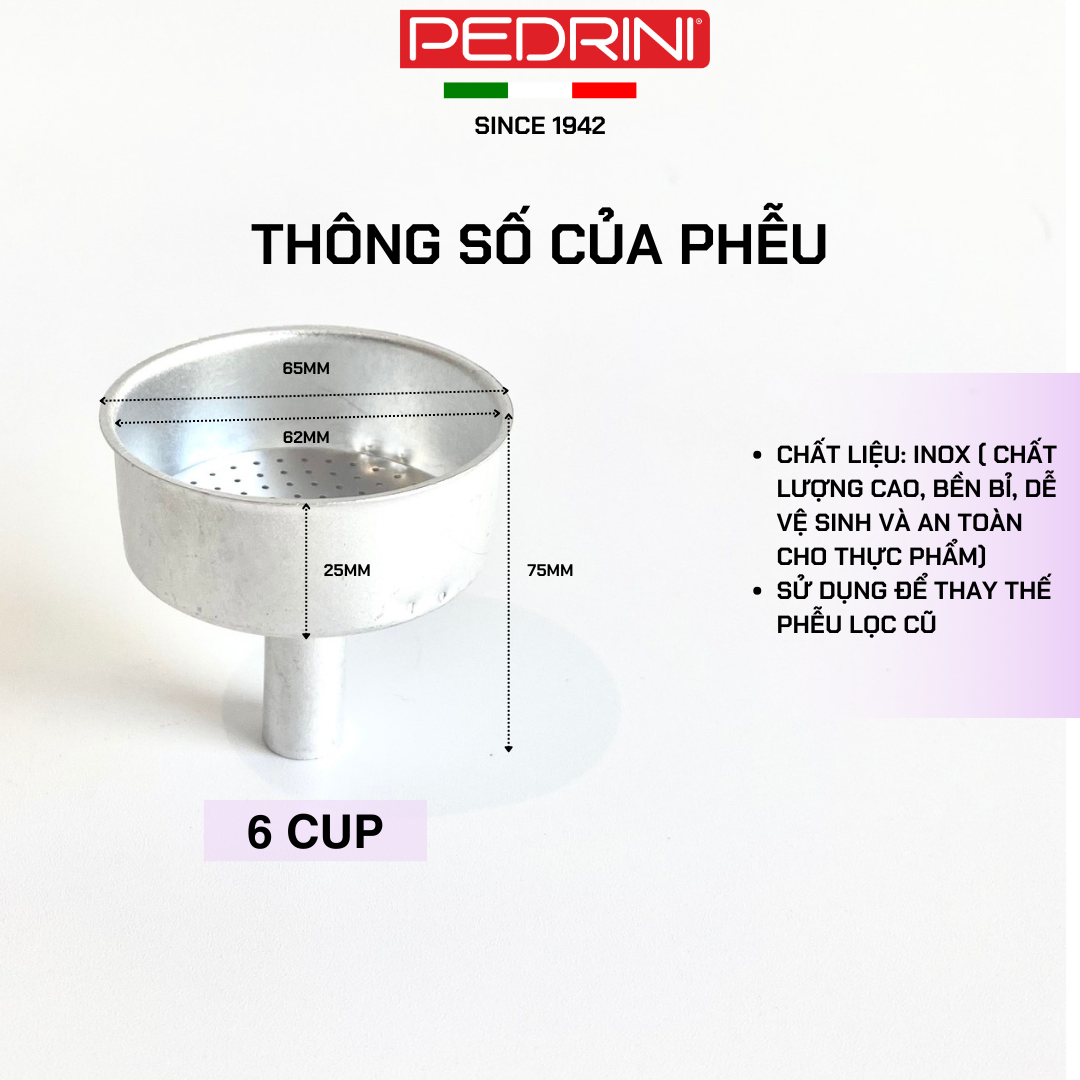 PEDRINI Replacement Funnel Kaffettiera Coffee Maker 6 Cups 4