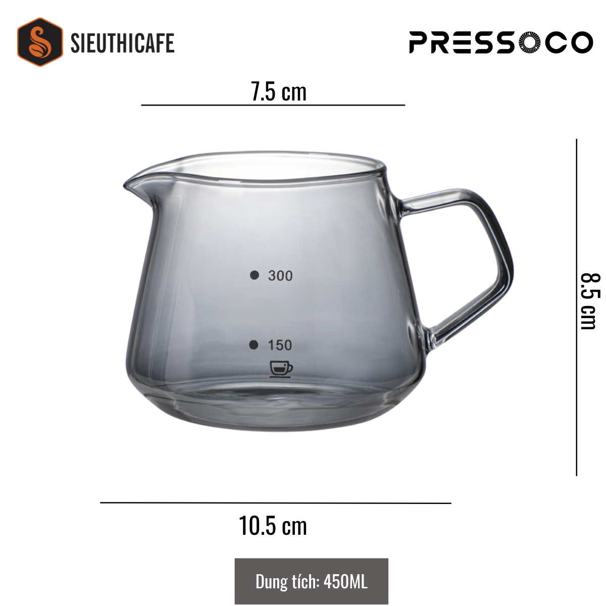 Pressoco Server Obsidian 450ml Smoke Glass (W.Lip) 7