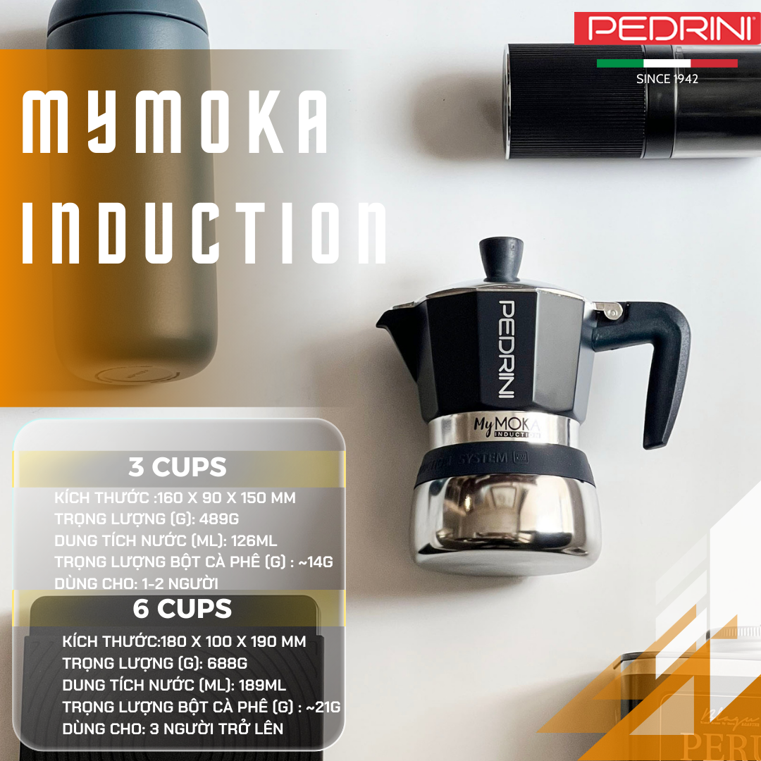 PEDRINI MyMoka induction Coffee Maker 3 Cups 6
