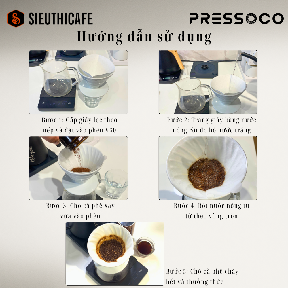 Combo 2 x Pressoco Coffee Paper Filter Wave W-185 (185*50 mm) 7