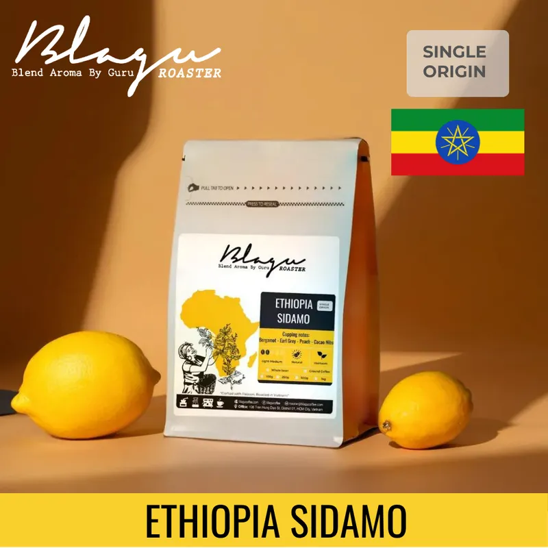 BLAGU Coffee Roasted Beans Ethiopia Sidamo – Light Medium Roast – 250g