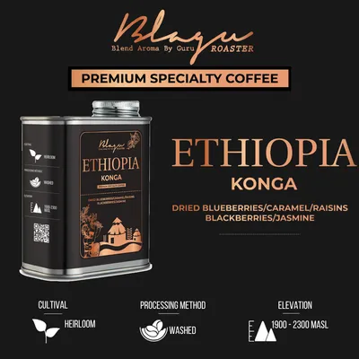 BLAGU Roasted Bean Ethiopia Yirgacheffe Konga - Light Medium Roast - 250g